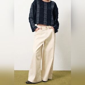 FRNCH Agatha High Waist Wide Leg Jeans Cream White Pants Womens 27